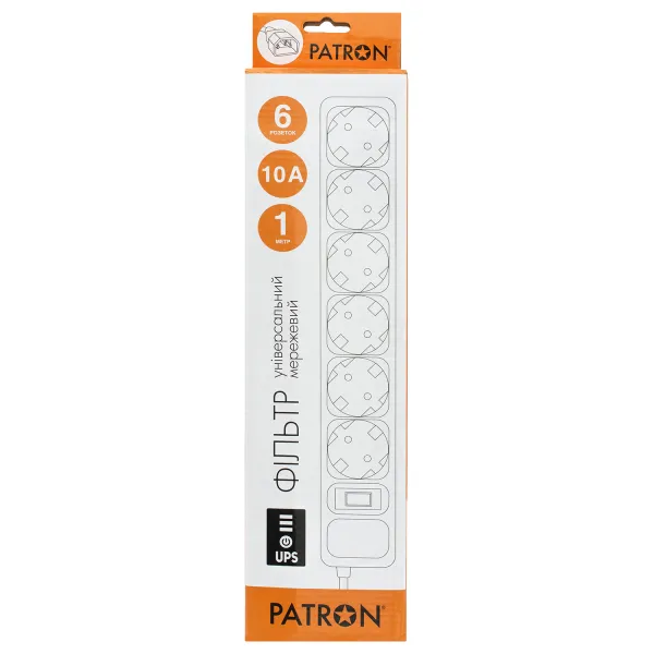 Фильтр сетевой для ИБП 6 розеток, 1 м, черный, 3*1мм2 Patron (SP-1063U) - Фото 2