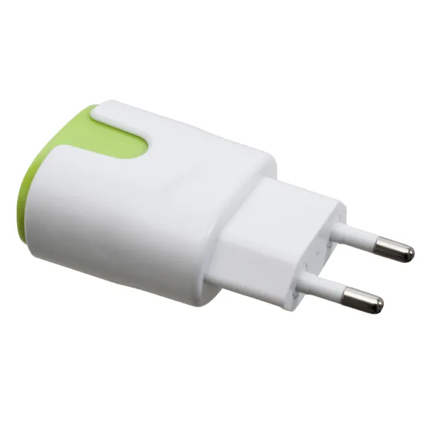 Устройство зарядное сетевое 2xUSB 2.0 2A/1A, бело-зеленое Patron (PN-2USB-220V-G) - Фото 2