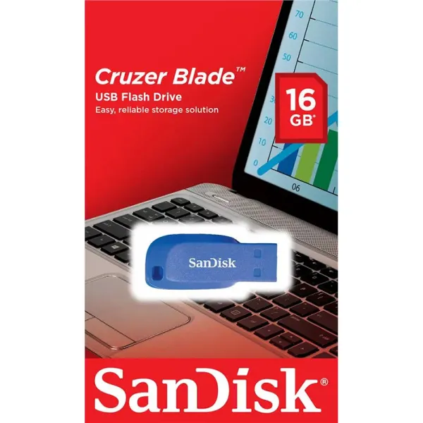 Накопитель USB 2.0 16GB Cruzer Blade Blue Electric SanDisk (SDCZ50C-016G-B35BE) - Фото 1