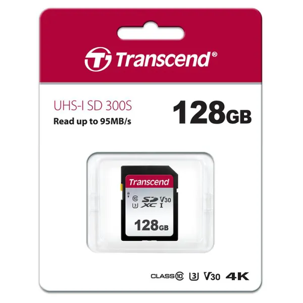 Карта памяти 128GB SDXC C10 UHS-I R100/W40MB/s Transcend (TS128GSDC300S) - Фото 1