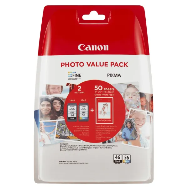 Комплект картридж PG-46 чорний + CL-56 кольоровий + папір 50 арк Canon (9059B003/9059B006) - Фото 6