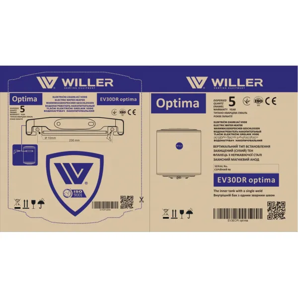 Бойлер Willer Optima EV30DR 30 л, вертикальный - Фото 1