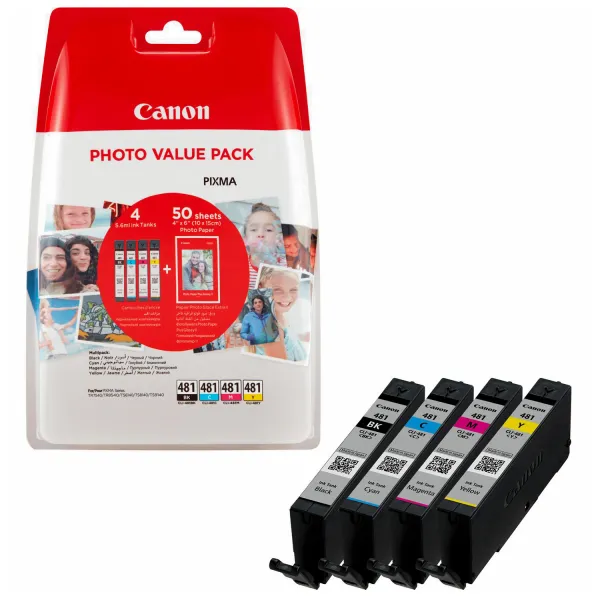Комплект картриджей CLI-481 голубой, пурпурный, желтый + бумага 50 л Canon (2101C004) - Фото 7