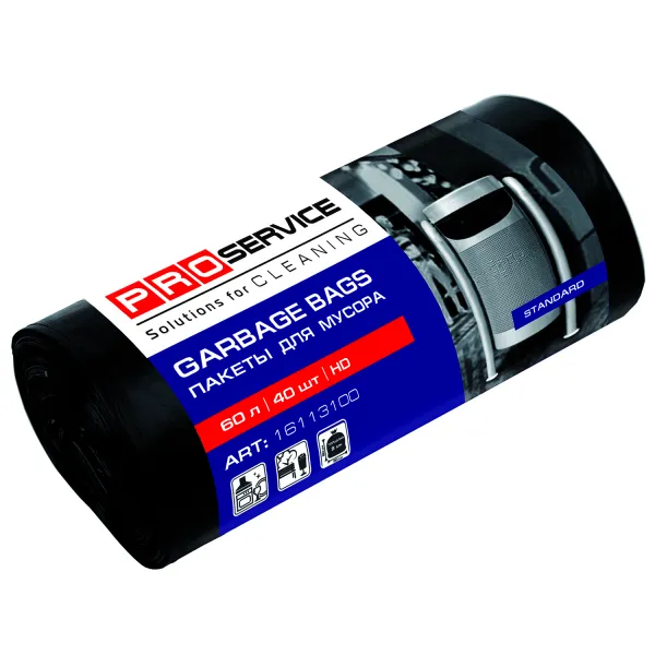 Пакеты для мусора HD, 60 л, 40 шт, черные Standard PRO service (16113100_4820048487993) - Фото 1