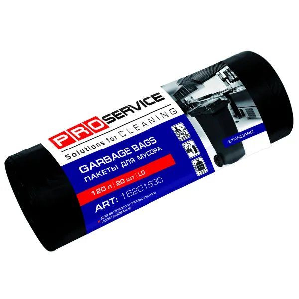 Пакети для сміття LD, 120 л, 20 шт, чорні Standard PRO service (16201630_4823071615746) - Фото 1