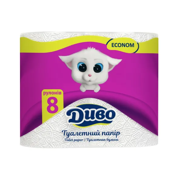 Папір туалетний 2 шари, 8 рулонів, білий Econom Диво (тп.де.8б) - Фото 7