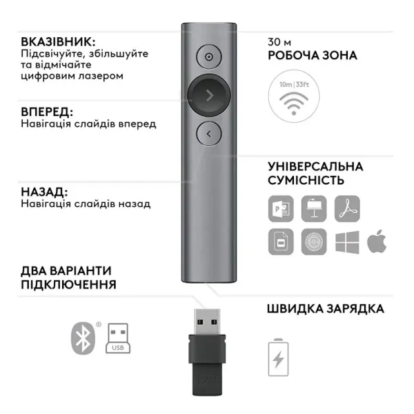 Презентер Spotlight, серый Logitech (910-005166) - Фото 6