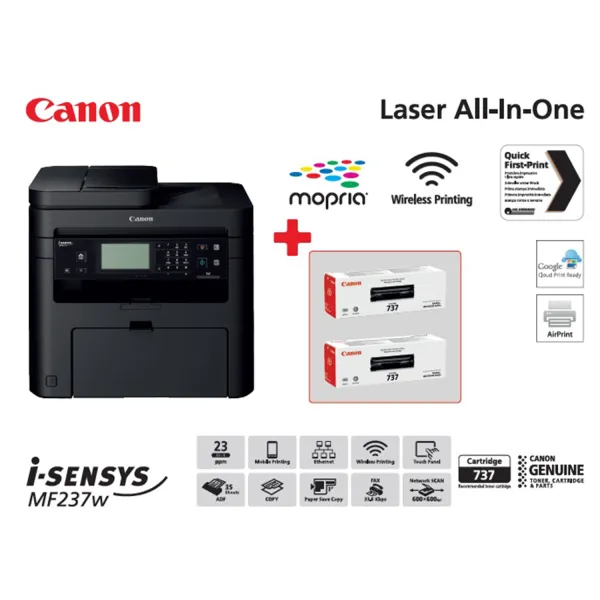МФУ i-SENSYS MF237W+2картриджа Canon 737 A4, Wi-Fi Canon (1418C162/1418C170) - Фото 3