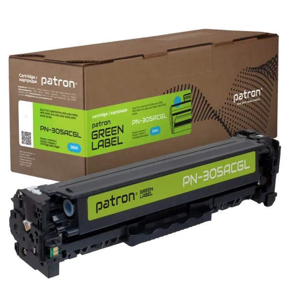Картридж сумісний HP 305A (CE411A) блакитний Green Label Patron (PN-305ACGL) - Фото 1
