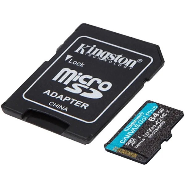 Карта пам'яті 64GB microSDXC class 10 UHS-I U3 A2 Canvas Go Plus Kingston (SDCG3/64GB) - Фото 1