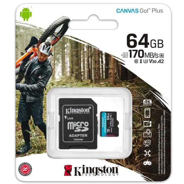 Карта пам'яті 64GB microSDXC class 10 UHS-I U3 A2 Canvas Go Plus Kingston (SDCG3/64GB) - Фото 2