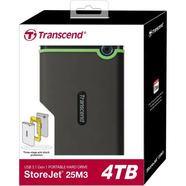 Диск жесткий внешний портативный 4TB USB 3.1 StoreJet 25M3 серый Transcend (TS4TSJ25M3S) - Фото 4