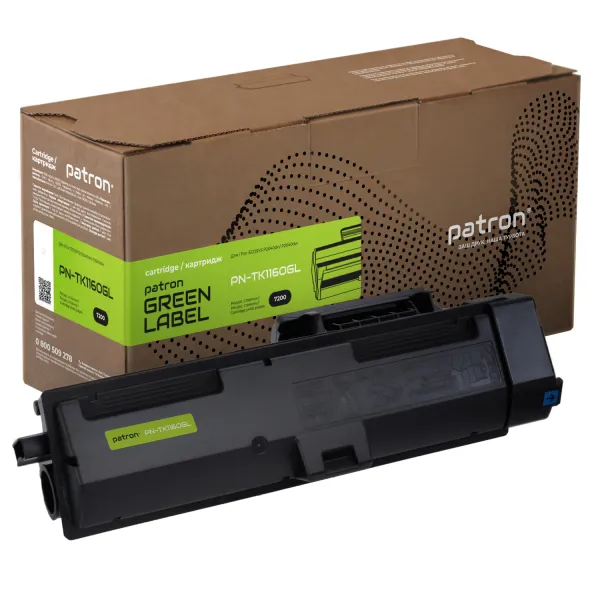 Тонер-картридж совместимый Kyocera Mita TK-1160 Green Label Patron (PN-TK1160GL) - Фото 2