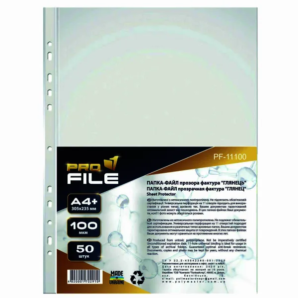 Файли для документів А4+, 100 мкм, глянець, 50 шт ProFile (PF-11100-300627) - Фото 1