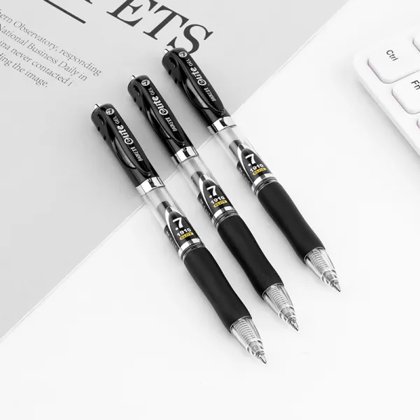 Ручка гелева автоматична 0.7 мм, з грипом, чорна Elite Baoke (PC1910-black) - Фото 1
