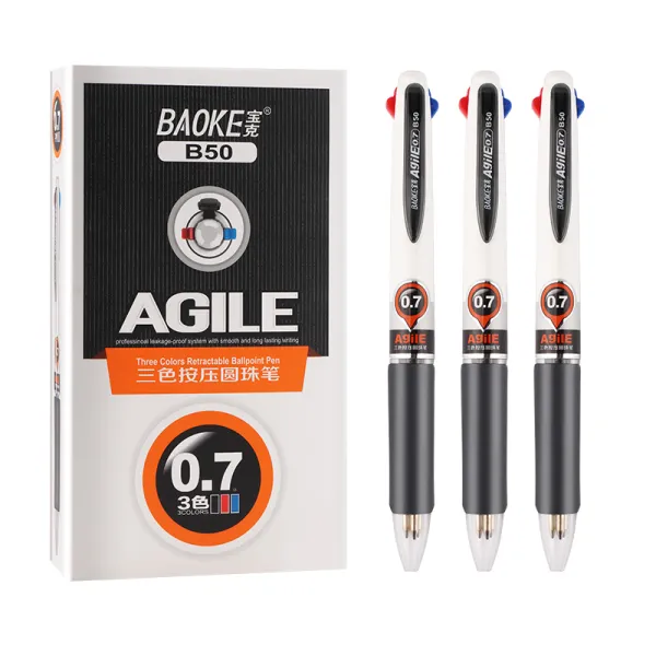 Ручка кулькова автоматична 0.7 мм, 3-колірна з грипом Agile Baoke (B50) - Фото 4