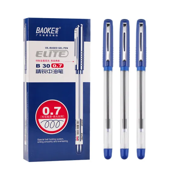 Ручка масляна 0.7 мм, з грипом синя Elite Baoke (B30-blue) - Фото 1