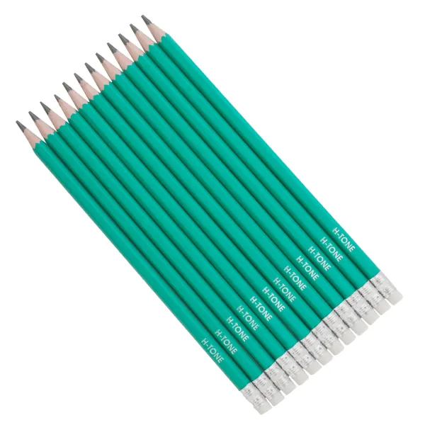 Олівець графітний НВ, пластиковий, з гумкою, зелений, уп. 12 шт. H-Tone (JJ30104) - Фото 1