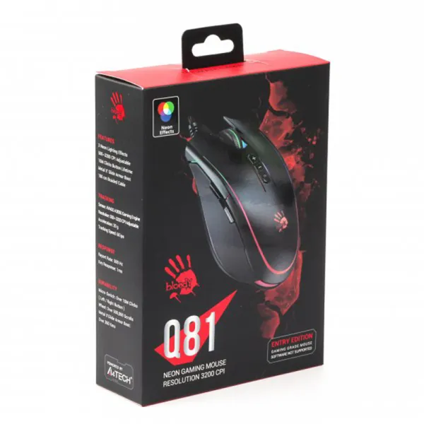 Мышь проводная игровая Neon XGlide черная A4Tech (Q81 Bloody Curve) - Фото 4