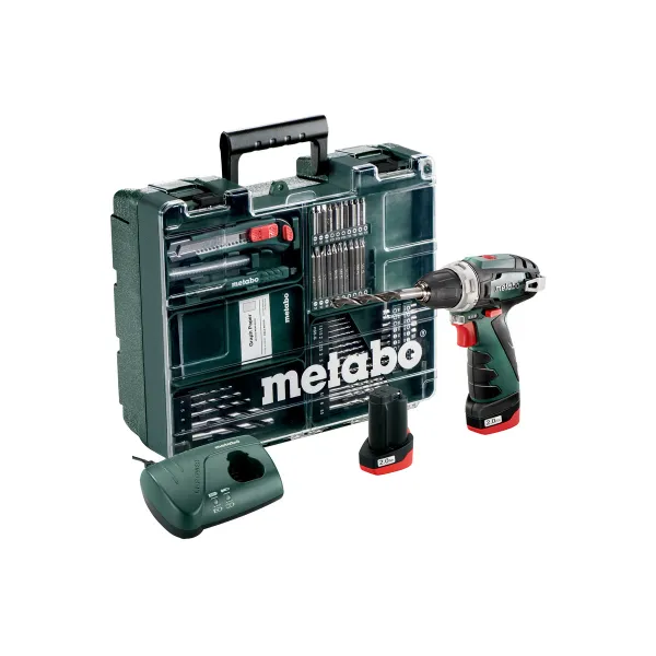 Шуруповерт-дрель аккумуляторный PowerMaxx BS Basic , з/у, кофр, набор 63 шт. Metabo (600080880)