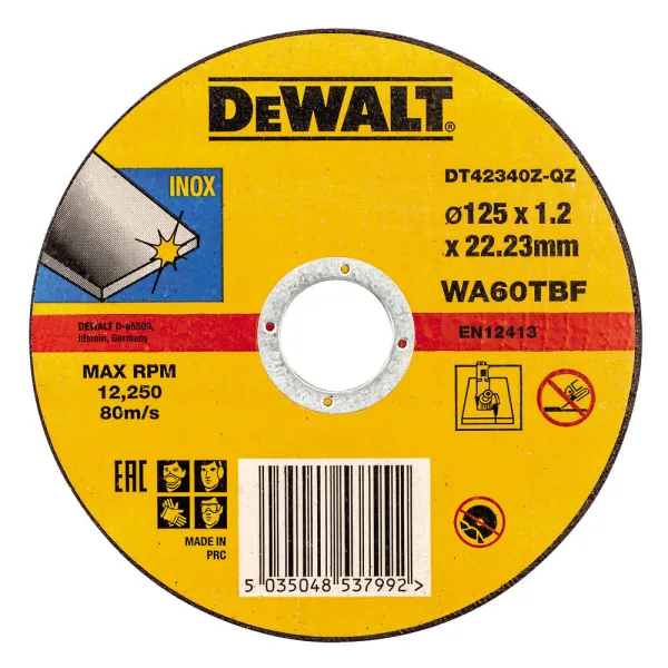 Круг отрезной INOX 125х1.2х22.23 мм DeWalt (DT42340Z) - Фото 1