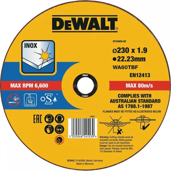 Круг отрезной INOX 230х1.9х22.23 мм DeWalt (DT43909) - Фото 4