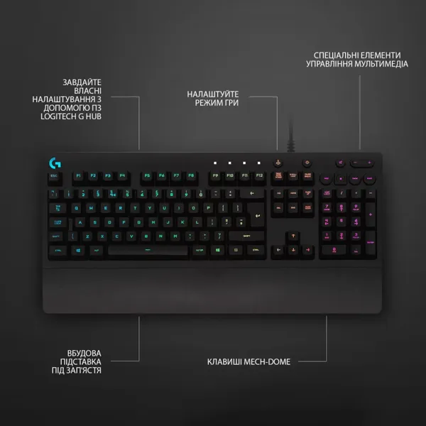 Клавиатура проводная игровая G213 Prodigy, Ukr, чёрная Logitech (920-010740) - Фото 5