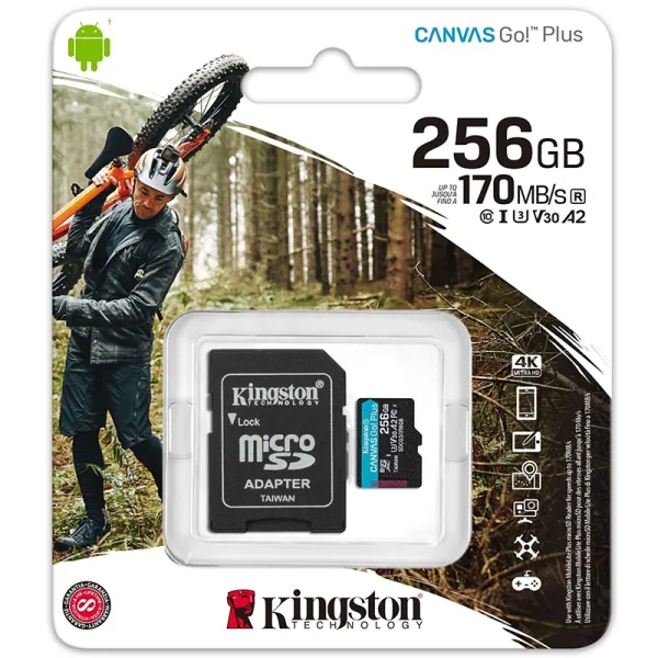 Карта памяти 256GB microSDXC C10 UHS-I U3 A2 R170/W90MB/s + SD адаптер Kingston (SDCG3/256GB) - Фото 2