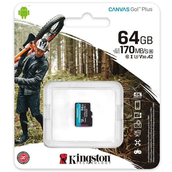 Карта памяти 64GB microSDXC C10 UHS-I U3 A2 R170/W70MB/s Kingston (SDCG3/64GBSP) - Фото 2