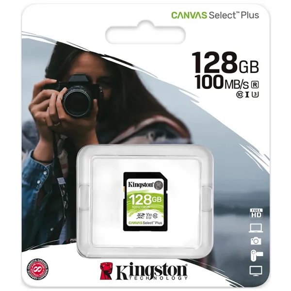 Карта памяти 128GB SDXC C10 UHS-I R100MB/s Kingston (SDS2/128GB) - Фото 1