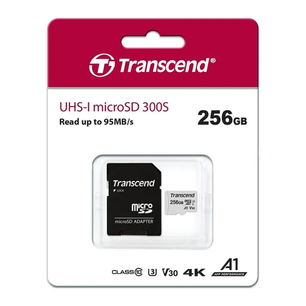 Карта памяти 256GB microSDXC C10 UHS-I R95/W45MB/s + SD адаптер Transcend (TS256GUSD300S-A) - Фото 1