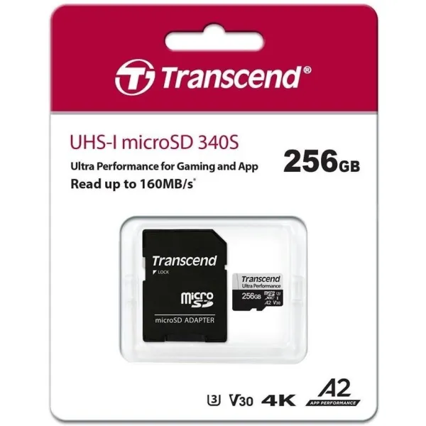 Карта памяти 256GB microSDXC C10 UHS-I U3 A2 R160/W125MB/s + SD Transcend (TS256GUSD340S) - Фото 1