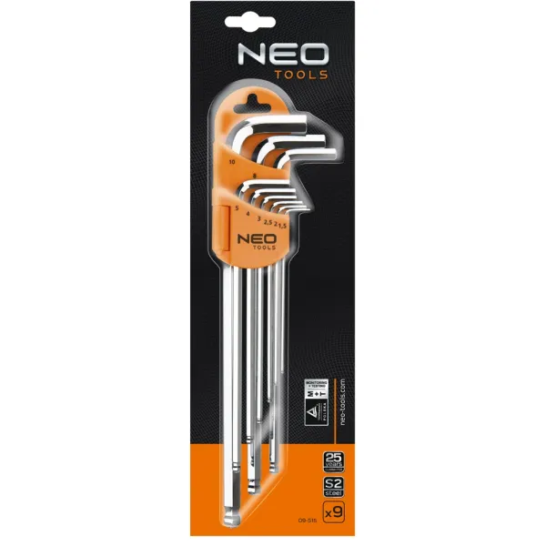 Ключи шестигранные, 1.5-10 мм, набор 9 шт. Neo Tools (09-515) - Фото 1
