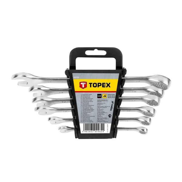 Ключи гаечные, комбинированные, 8-17 мм, набор 6 шт. TOPEX (35D755)