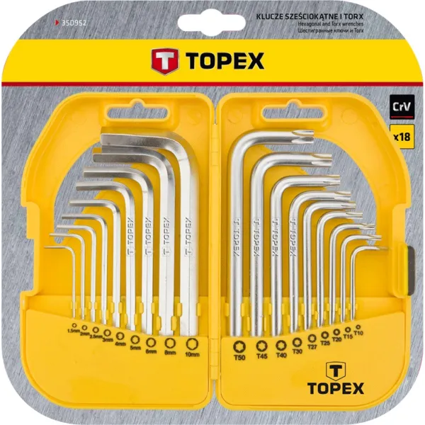 Ключи шестигранные HEX и Torx, набор 18 шт. TOPEX (35D952) - Фото 1
