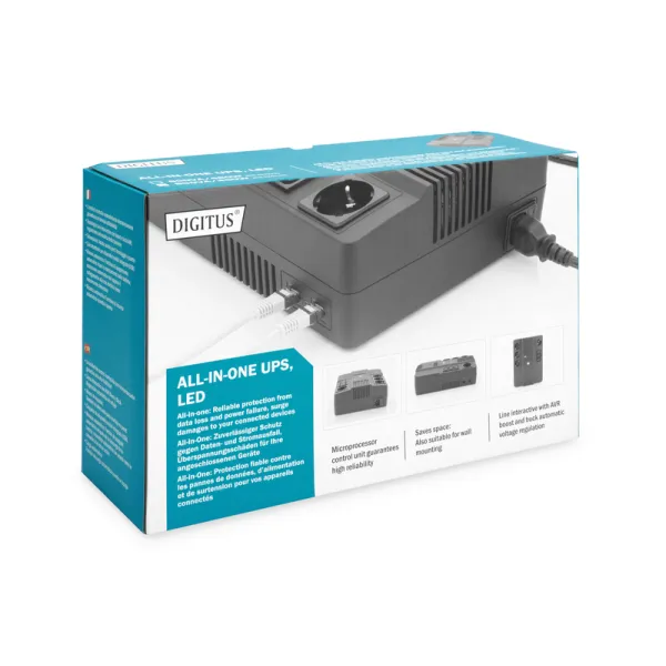 Джерело безперебійного живлення All in One, 800 VA/480W, LED, 4xSchuko/3xC13, RJ45, USB Digitus SCS (DN-170111) - Фото 2