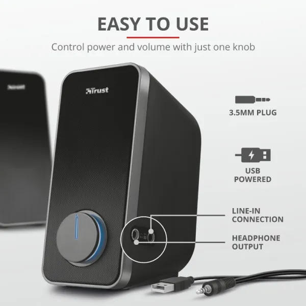Система акустическая Arys 2.0, 14Вт, USB, AUX, чёрная Trust (20179_TRUST) - Фото 3