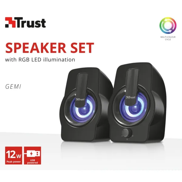 Система акустическая Gemi 2.0, USB, AUX, RGB, чёрная Trust (22948_TRUST) - Фото 6