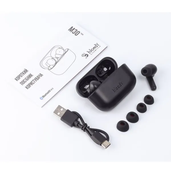 Наушники вакуумные вкладыши, беспроводные A4Tech (M30 Bloody (Black+Red)) - Фото 1