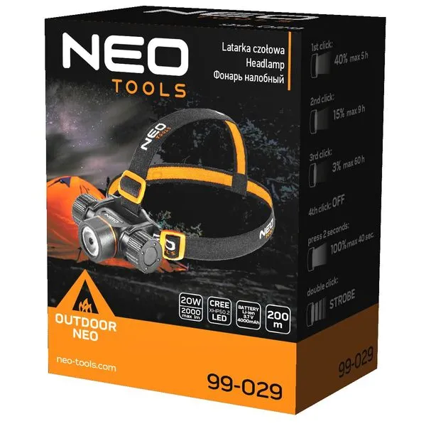 Фонарь налобный LED CREE XP50, 3хАА Neo Tools (99-029) - Фото 3