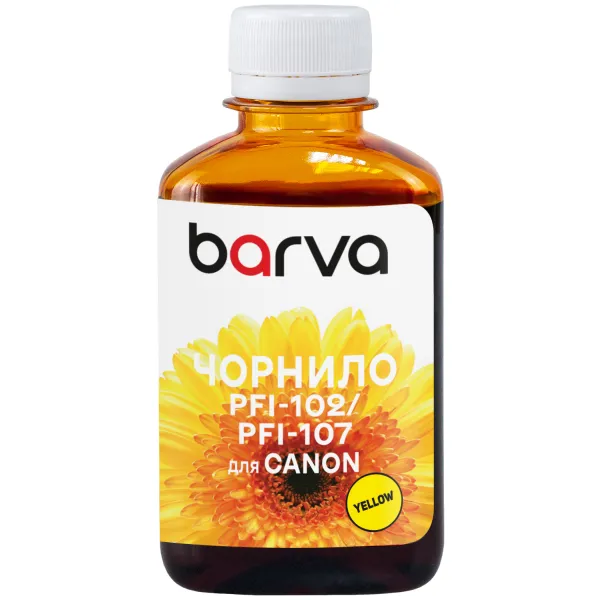 Чернила для Canon PFI-102/PFI-107 Y специальные 180 мл, водорастворимые, желтые Barva (C107-887) - Фото 4