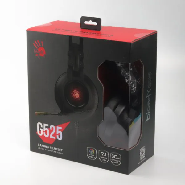 Наушники игровые, с микрофоном, USB, с подсветкой, черные  A4Tech (G525 Bloody (Black) - Фото 3