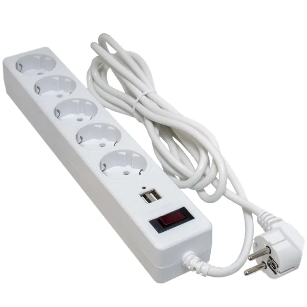 Фільтр мережевий 5 розеток + 2 х USB 2.0 2.1A, 5 м, білий Patron (SP-55-USB) - Фото 3