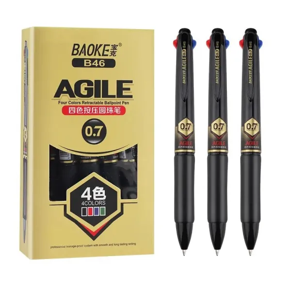 Ручка шариковая автоматическая 0.7 мм, 4-цветная с грипом Agile Baoke (B46) - Фото 2