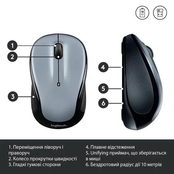 Мышь беспроводная M325s, светло-серебрянная Logitech (910-006813) - Фото 4