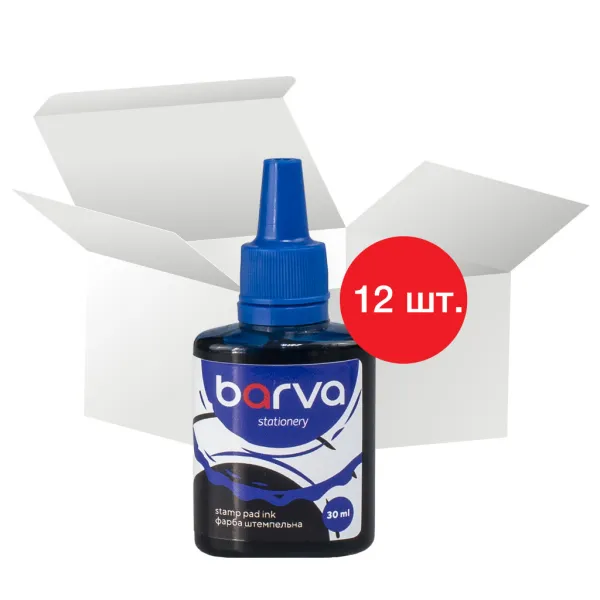 Фарба штемпельна 30 мл, упаковка 12 шт, синя Barva (SPI-BL-005-12)