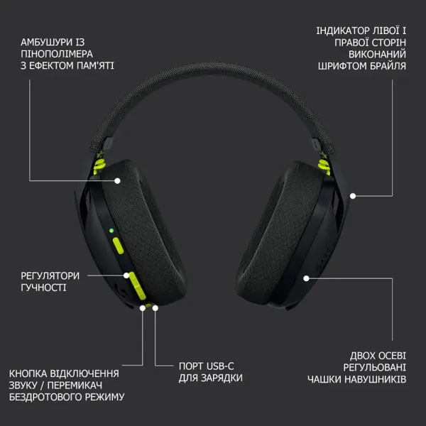 Гарнітура бездротова ігрова G435 Lightspeed, чорна Logitech (981-001050) - Фото 9