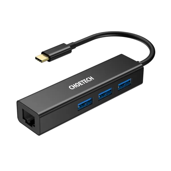 Адаптер 4-в-1 USB-C к RJ45 черный Choetech (HUB-U02-BK) - Фото 5