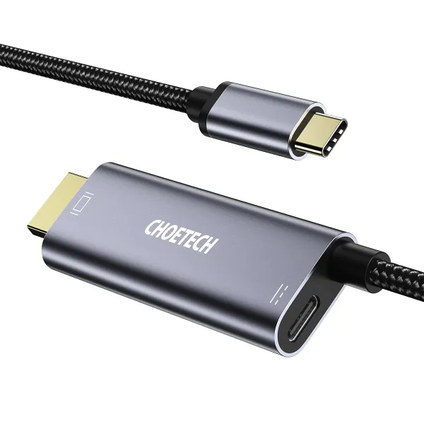 Кабель Type-C на HDMI с адаптером PD  60W, 1,8 м черный с серым Choetech (XCH-M180) - Фото 1