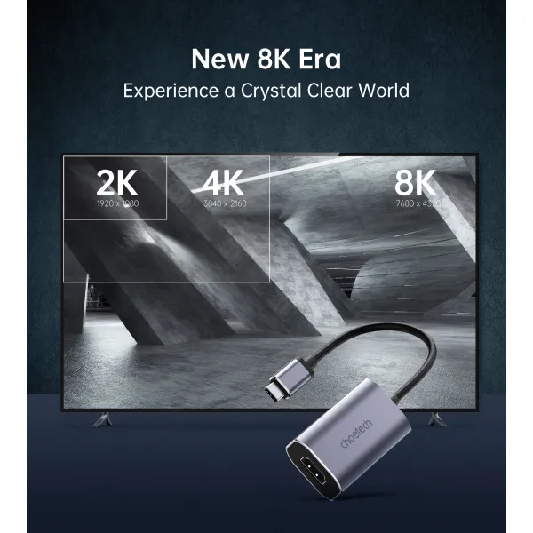 Адаптер Type-C к HDMI 8K/60Hz серый Choetech (HUB-H16-GY) - Фото 2
